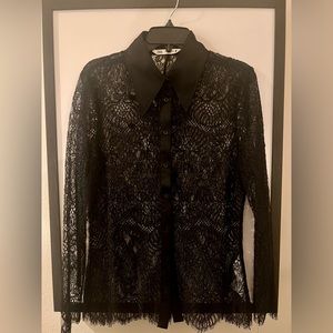 Zara Lace Button Up long sleeve sheer